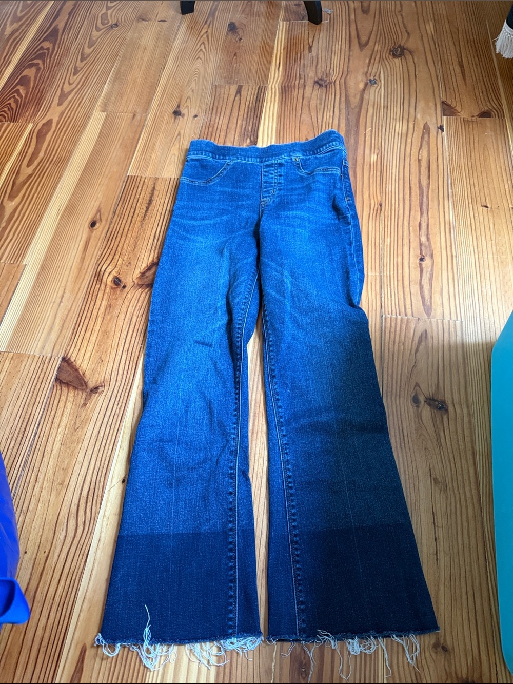 SPANX Blue Flare Jeans with Frayed Hem